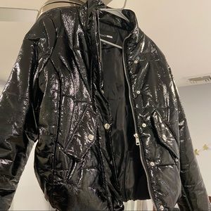 faux leather cropped puffer jacket